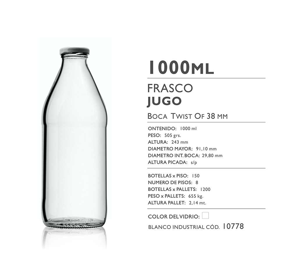 Botella de Vidrio para Jugos de 1000 ml